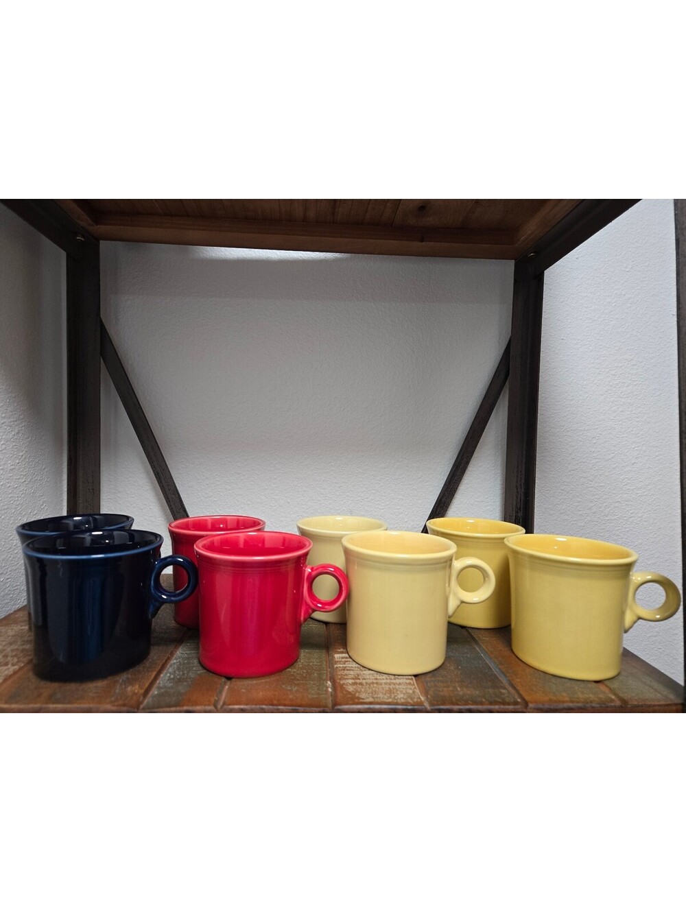 Fiestaware lot of 8 ringed mugs yellow red blue no chips or cracks